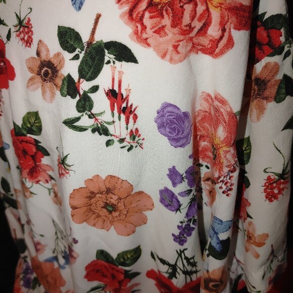 Large Bady Doll  Dress Crew Neck Wwhite Floral Ruffle Short Viscose Rayon - Picture 5 of 7